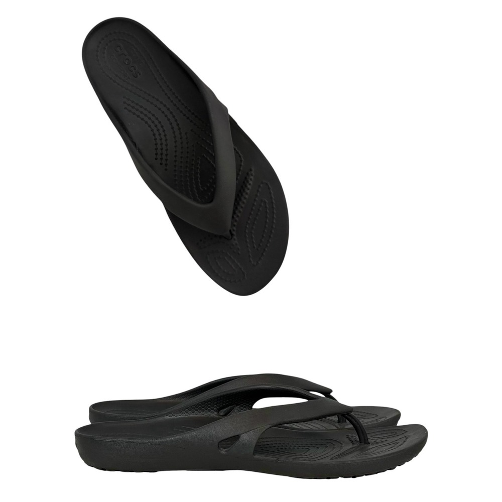 Crocs Kadee II Flip Flops Womens 8 Black Thong Sandals Comfort 202492